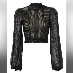 Ronny Kobo Elegant Cropped Black Lace Top
